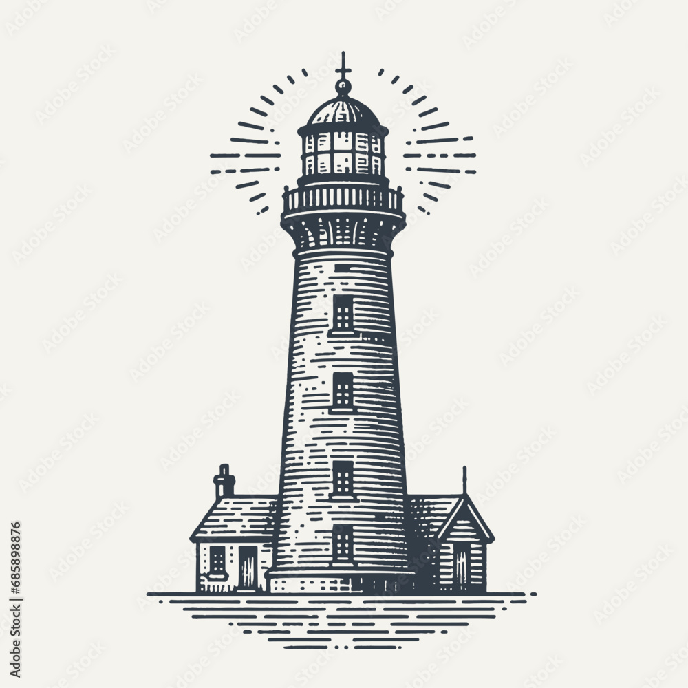 Brick Lighthouse in Delicate Woodcut Style