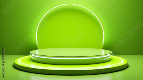 Vibrant lime green round podium with sporty background for display