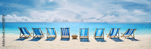 Deck chairs beach  sandy beach  Summer mood  sunbed vacation  lounge chairs  vacation background