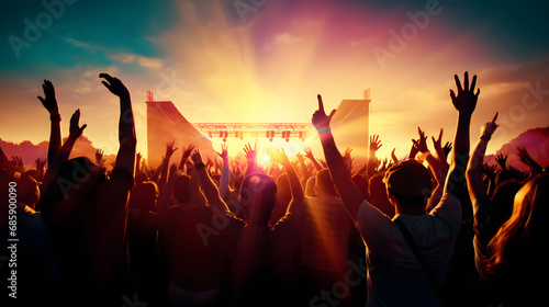 Enthusiastic crowd cheering at music festival concert