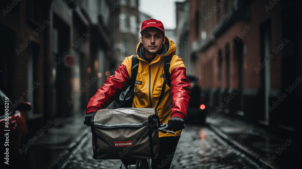 person working as a bike courier in the street