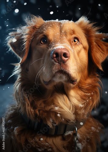 A beautiful Golden Retriever playing outside in cold winter snow. © Ibad