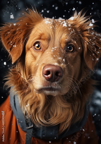 golden retriever dog plays with the first snow © Ibad