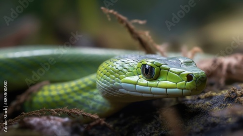 Close up of a Green Pitviper (Trimeresurus vittatus). Reptile . Snake. Wilderness Concept. Wildlife Concept.