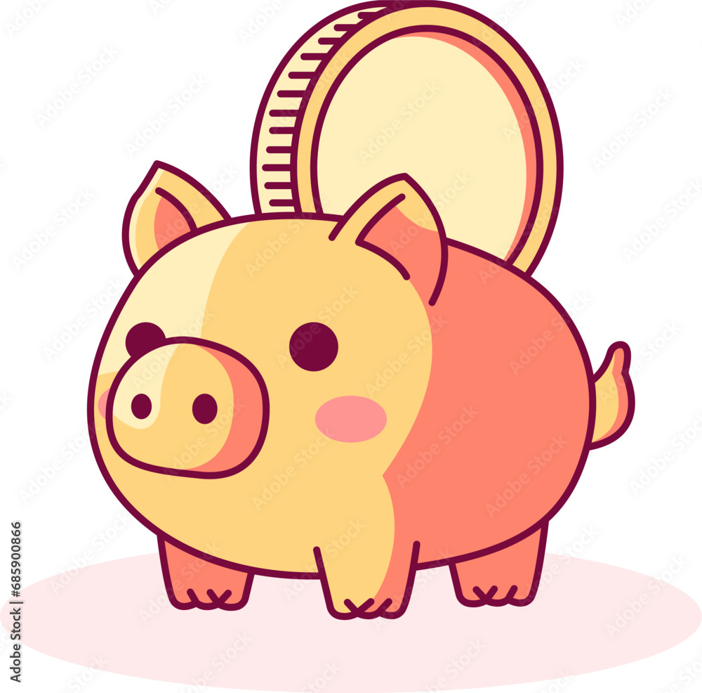 Piggy Bank Vector Flat Illustration. Perfect for different cards, textile, web sites, apps Piggy Bank Vector Flat Illustration. Perfect for different cards, textile, web sites, apps
