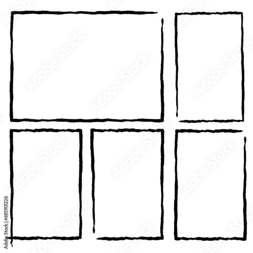 Set of four sloppy hand drawn rectangles isolated on transparent background. Thin outline. Collection of frames.
