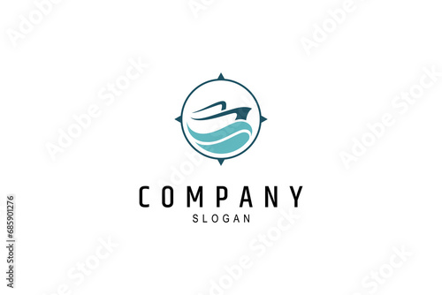 sailboat logo with sea waves combined with the cardinal directions