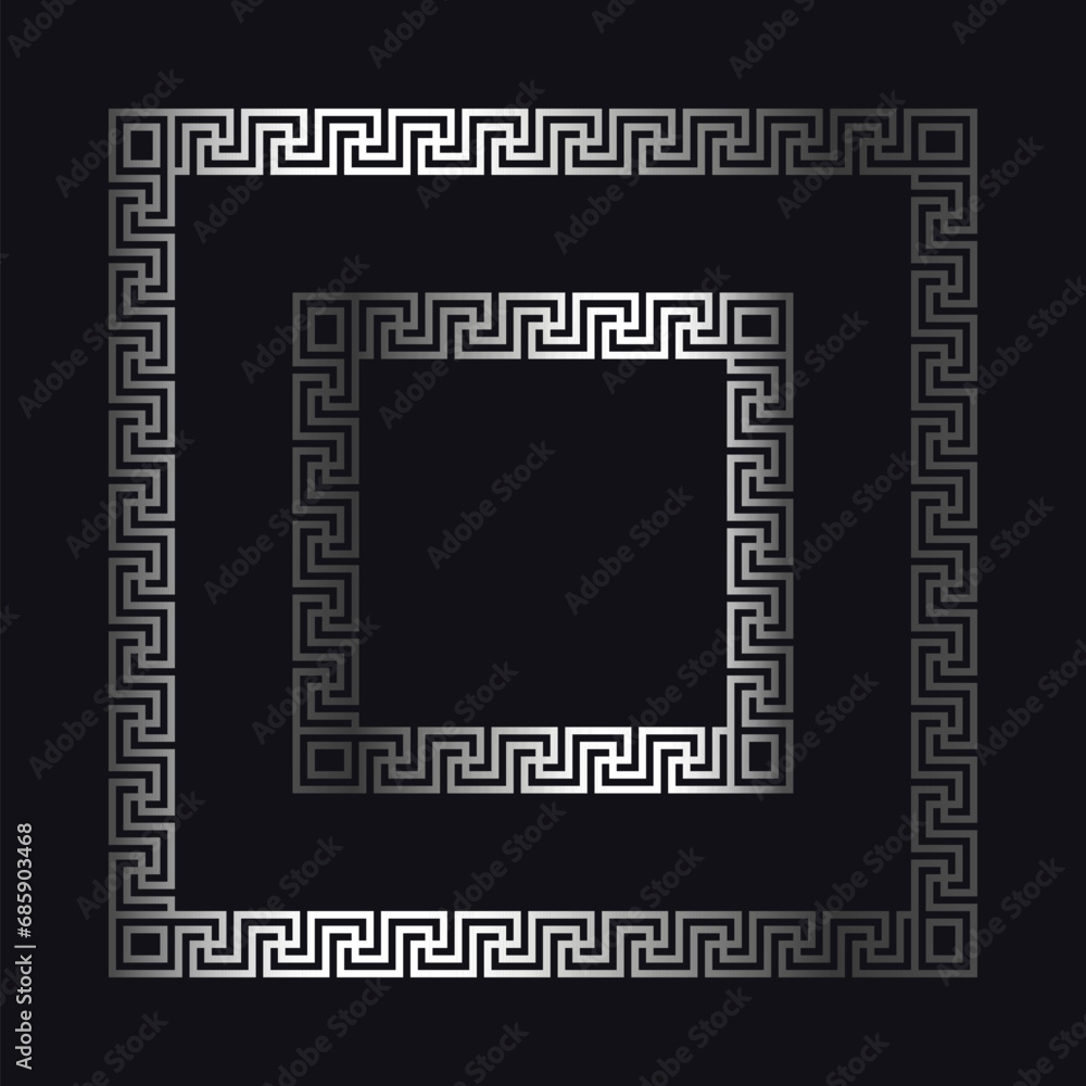 Fototapeta premium Greek silver frames on a black background, vector