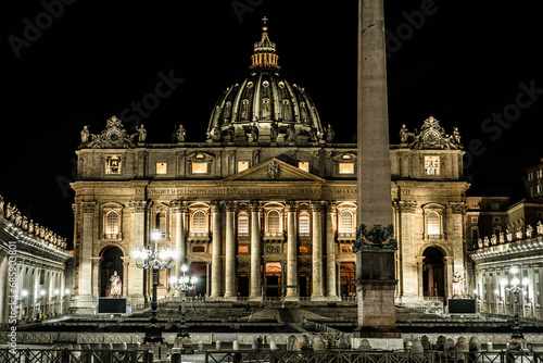 St. Peter's Square and St Peter's Basilica at night. Vatican City