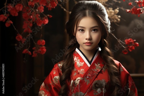 young japanese girl dressed in traditional costume