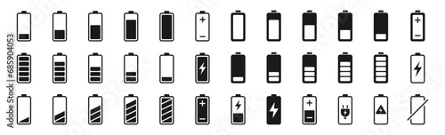 Battery icons set. Set of battery charge. Level battery energy. Vector illustration photo