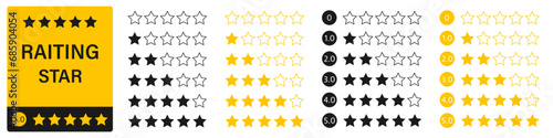 Star rating from 0 to 5.Five yellow star rating. Vector