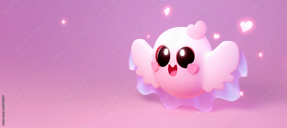 Fairy ghost with masquerade pink mask in 3d illustration style Fairy ghost with masquerade pink mask in 3d illustration style