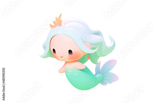 Beautiful mermaid. Fashion 3d illustration drawing in modern style. Cute Mermaid. Girl print. Isolated png