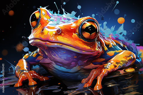 frog portrait in neon painting style 