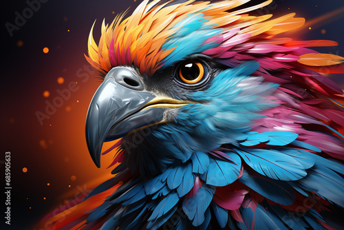 bird of prey portrait in neon painting style 