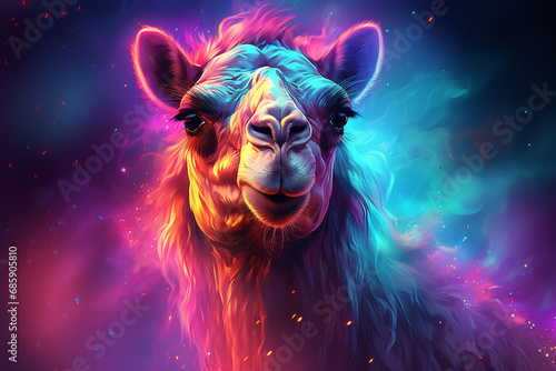 camel portrait in neon painting style  photo