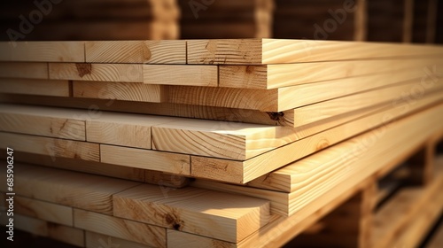 Wooden boards  lumber  industrial wood  timber. Pine wood timber