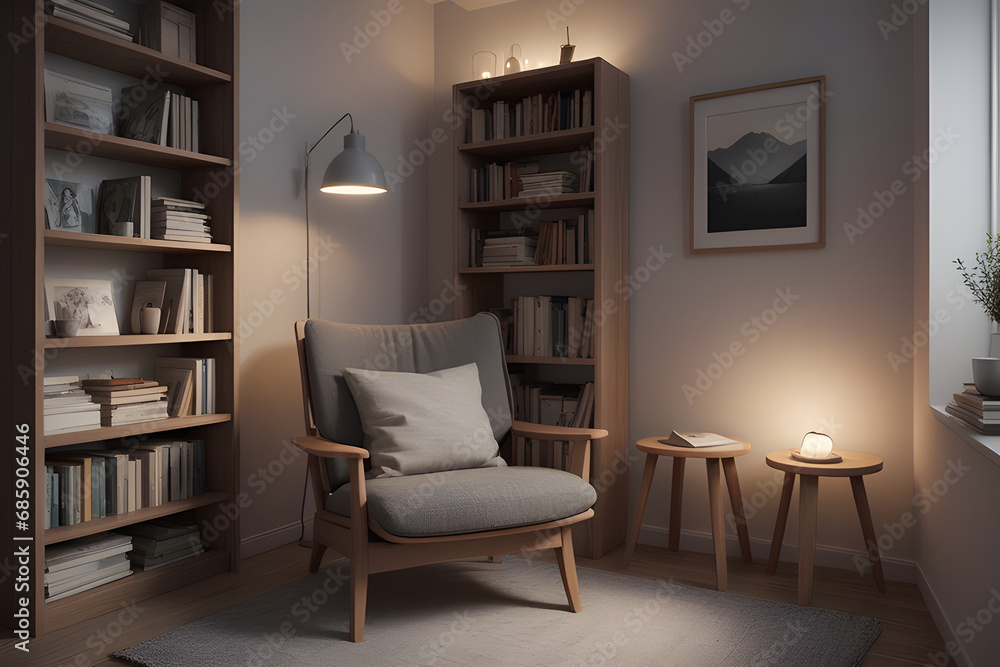 cozy scandinavian inspired reading nook in a corner of a room
