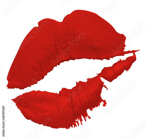 smudged red lip print isolated retro grunge halftone collage element for mixed media design