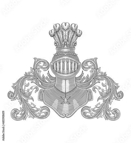 Family coat of arms, vintage engraving drawing style vector illustration
