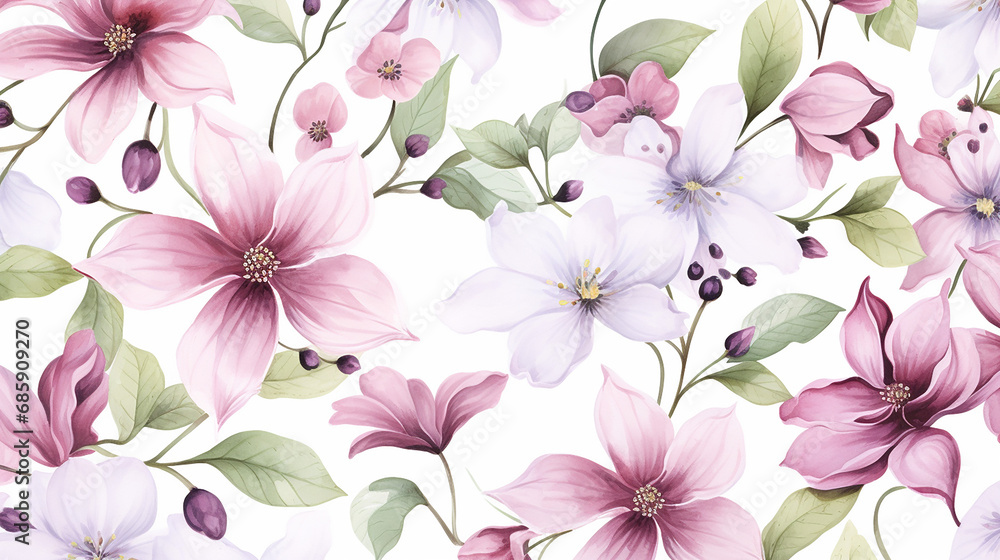 Seamless floral pattern with flowers watercolor spring