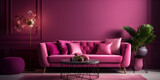  pink living room with plant on the floor light fabric sofa with soft and comfortable cushions is placed in close proximity Farmhouse interior modern minimal living room with sofa colourful