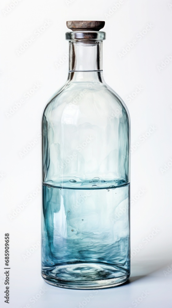 Clarity in glass: water bottle with cork stopper. Clarity in glass: water bottle with cork stopper.