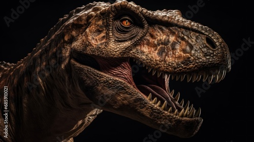 Dinosaur T-rex on a black background.  close up. Dinosaur concept. Tyrannosaurus rex. Tyrannosaurus rex head. © John Martin