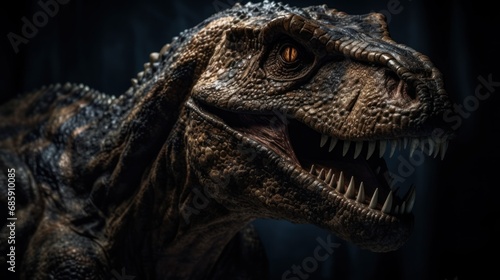 Dinosaur T-rex on a black background.  close up. Dinosaur concept. Tyrannosaurus rex. Tyrannosaurus rex head. © John Martin