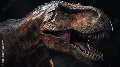 Dinosaur T-rex on a black background. close up. Dinosaur concept. Tyrannosaurus rex. Tyrannosaurus rex head.