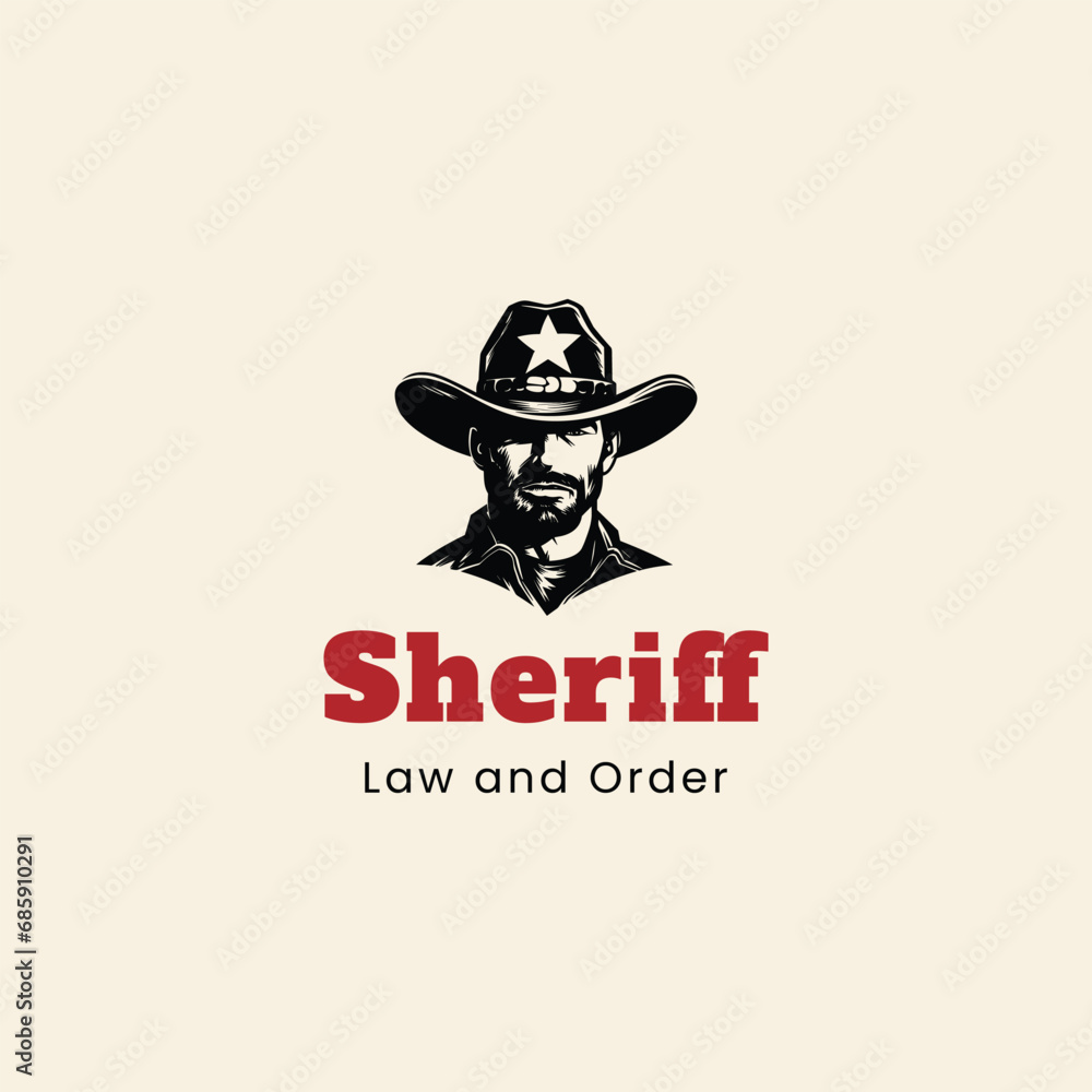 sheriff with cowboy hat logo design template
