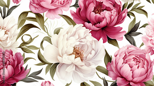 Seamless floral pattern with peony flowers on summer