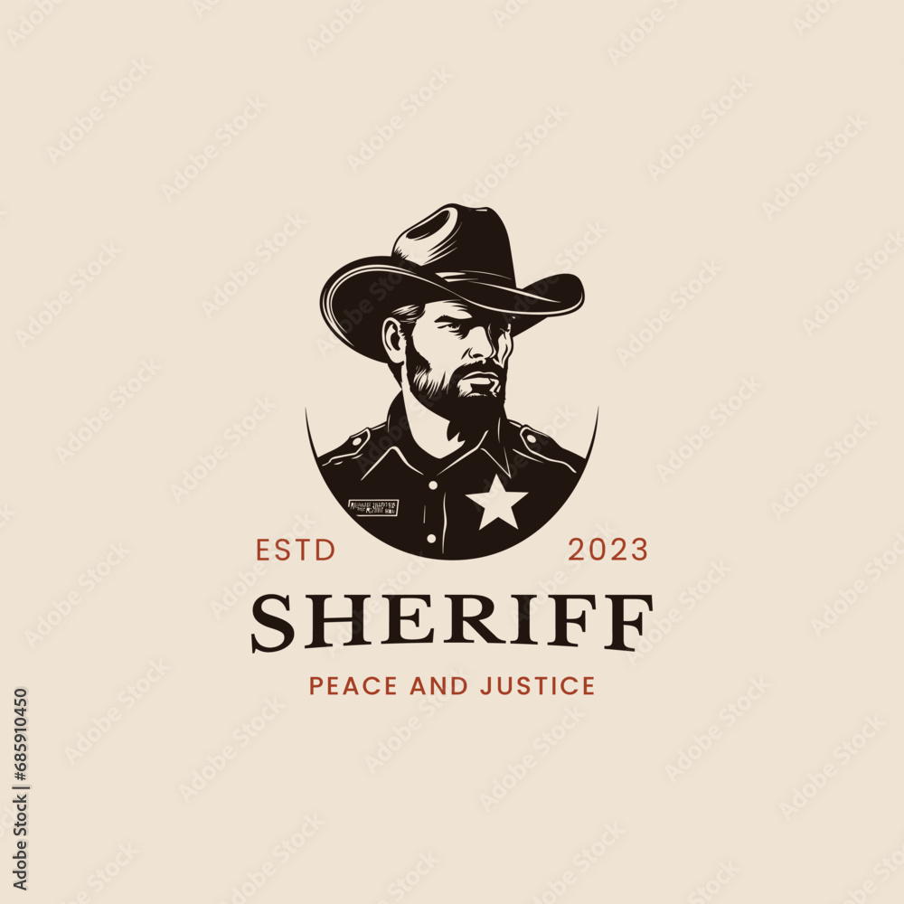 sheriff with cowboy hat logo design template