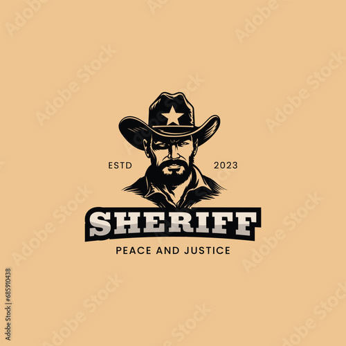 sheriff with cowboy hat logo design template