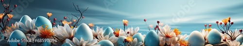 Vibrant Easter Banner - Celebrate Renewal with Festive Decor! Joyful Family Gathering. Generative AI photo