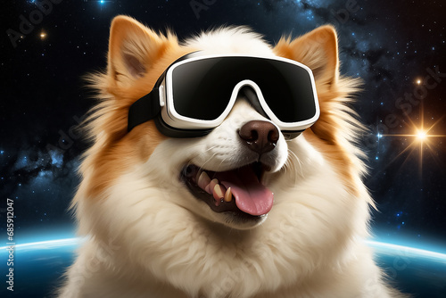 Cute dog wearing virtual reality glasses © tanya78