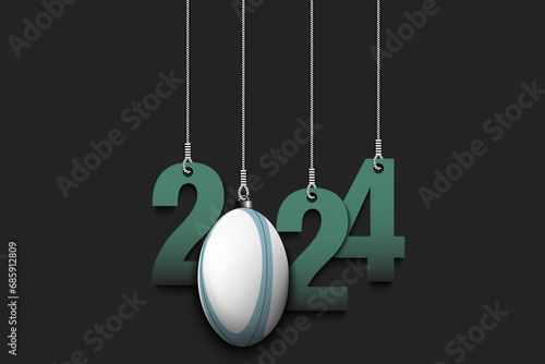 Happy New Year 2024 and rugby ball