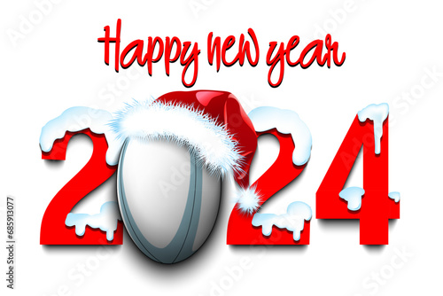 Happy New Year 2024 and rugby ball
