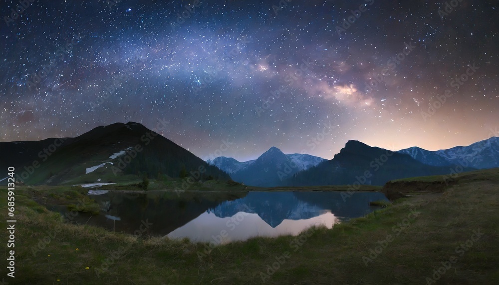 night sky with big dipper constellation and mountains in background, starry landscape, beautiful milky way