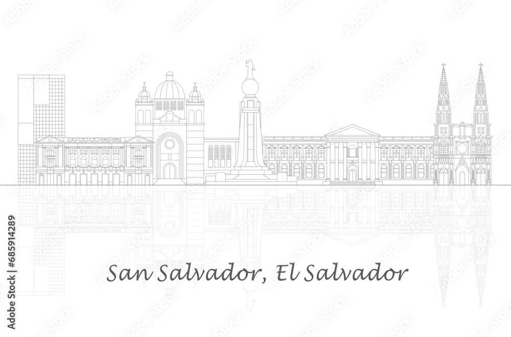Fototapeta premium Outline Skyline panorama of city of San Salvador, El Salvador- vector illustration