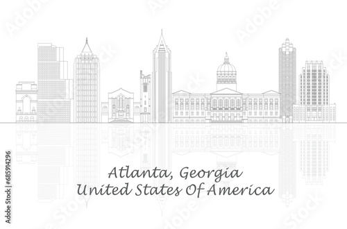 Outline Skyline panorama of Atlanta, Georgia, United States - vector illustration photo