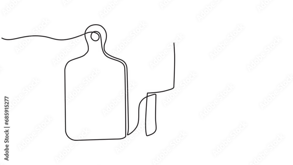 Continuous line animation video of kitchen utensils or cooking utensils ...