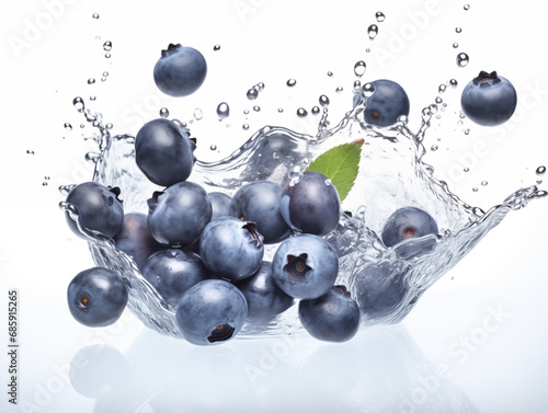 blueberries falling into water splash