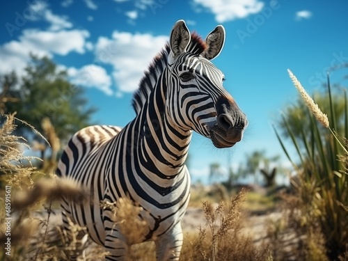 Hypperealistic hd animals. Zebra in wild nature. High quality photo. Generated Ai © iryna