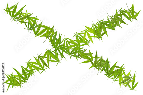 Letter  X  isolated on a transparent background. Design font hemp pattern. Marijuana letter. Cannabis object for design  decoration and advertising. Blank for a logo.