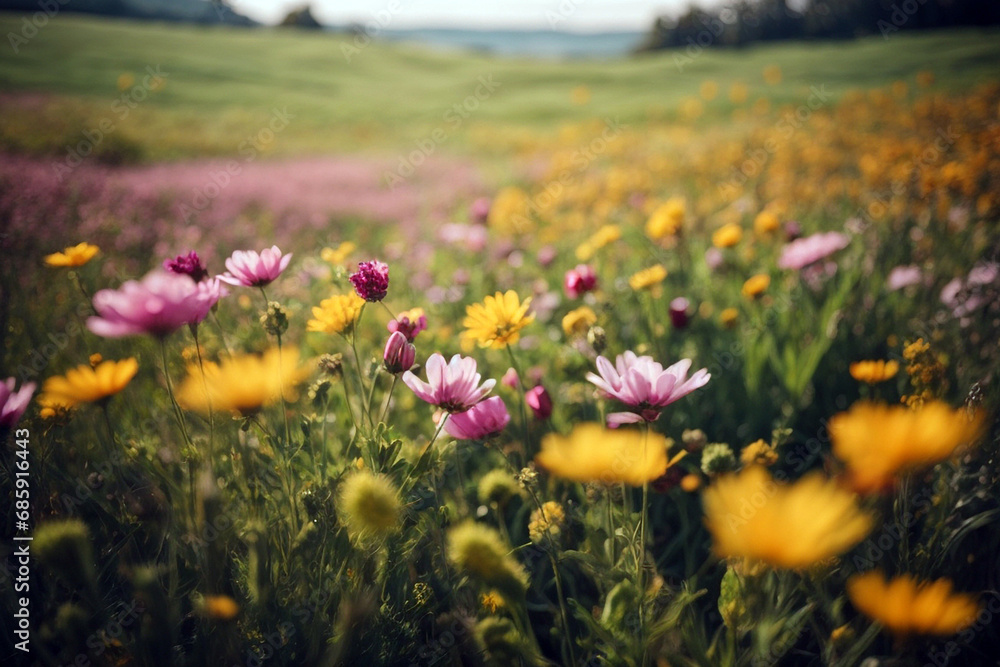 Obraz premium Beautiful meadow full of spring flowers
