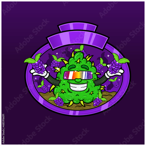 Grape Flavor with Weed Mascot Cartoon. Weed Design For Logo, Label and Packaging Product.