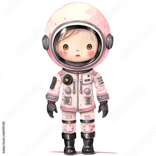 Cute Woman Astronaut Suit Watercolor Clipart Illustration © pisan