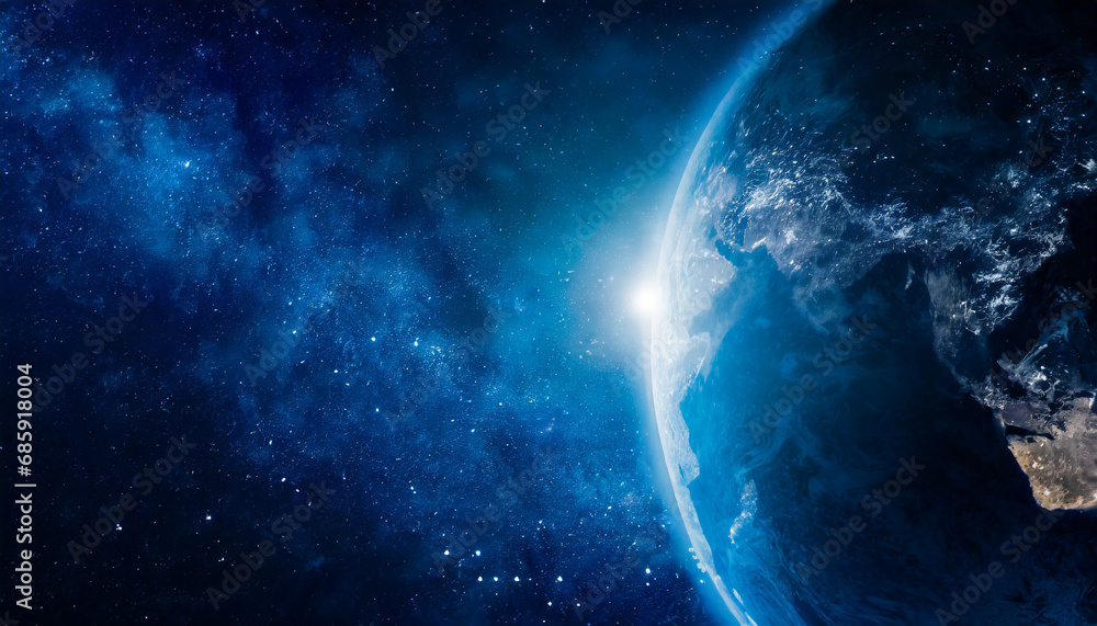 Captivating image of Earth at sunrise in the vastness of space, surrounded by galaxies and stars, a breathtaking cosmic view Captivating image of Earth at sunrise in the vastness of space, surrounded by galaxies and stars, a breathtaking cosmic view
